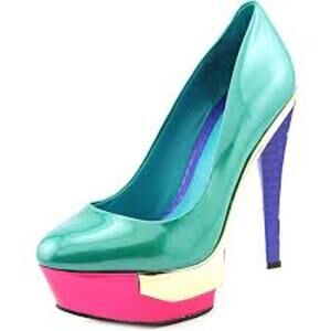 BRIAN ATWOOD Leonida Mix Media Platform Heel Pumps Shoes UNIQUE FUNKY 80s SIze 6